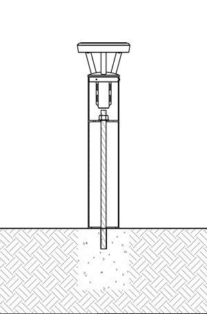 A diagram of a solar bollard installed with an adhesive anchor and a threaded rod
