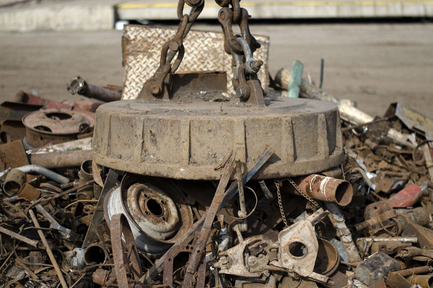 An electromagnet in a metal recycling facility