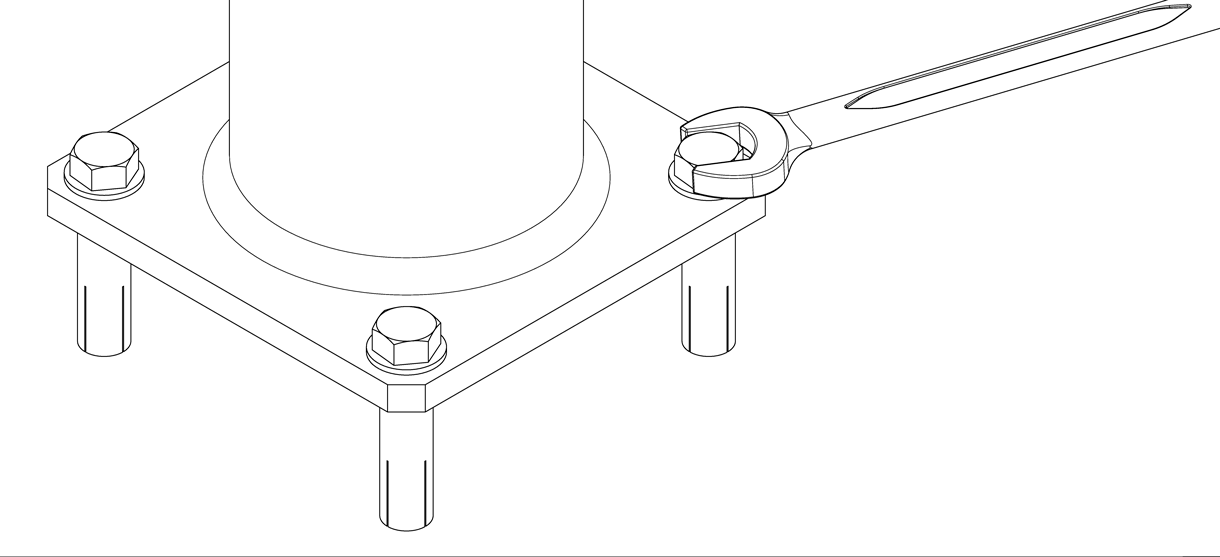 Diagram showing the wrench tightening the bolt