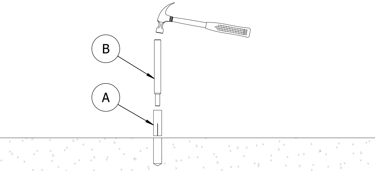 Diagram showing the concrete insert being set by the setting tool