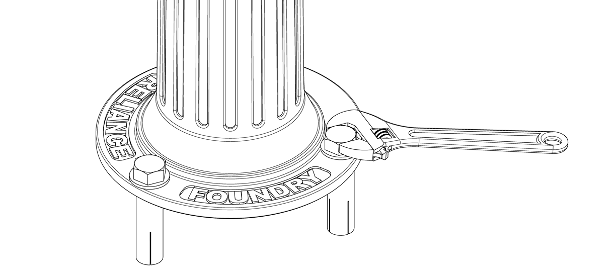 Diagram showing washers over the holes on the bollards and bolts being set into place