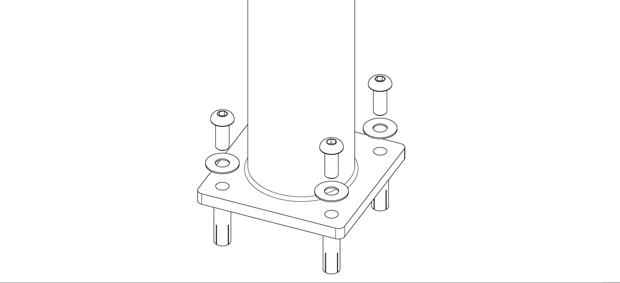 Diagram showing washers over the holes on the bollard base