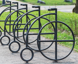 Innovative bike rack at a park
