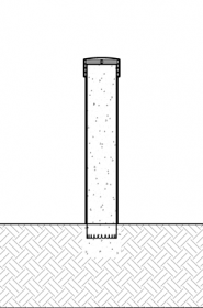 Diagram showing a decorative plastic bollard cover fixed onto a pipe bollard using spray foam