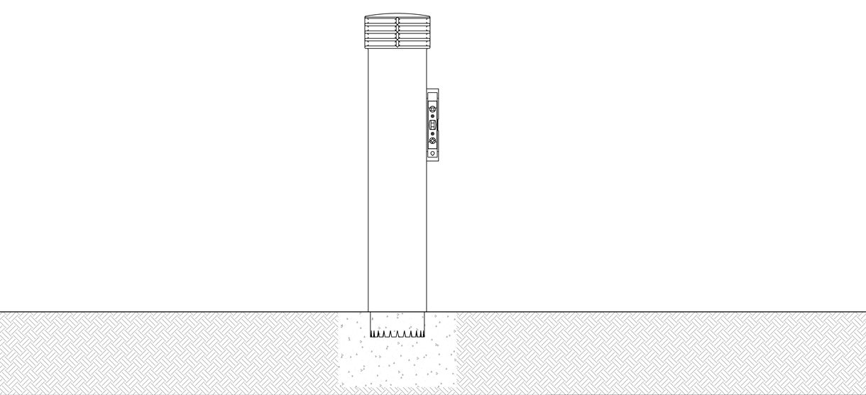 Diagram showing a level against the bollard cover to ensure it is plumb