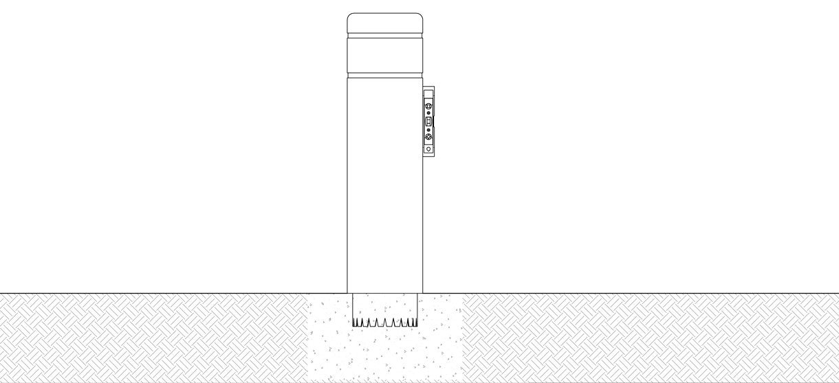 Diagram showing a level against the bollard cover to ensure it is plumb