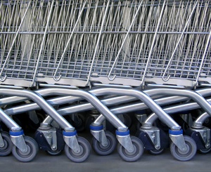 Polyurethane wheels on shopping carts