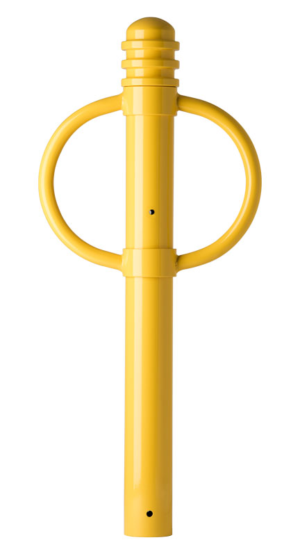 Reliance Foundry outdoor post-and-ring bike bollard powder coated in bright yellow