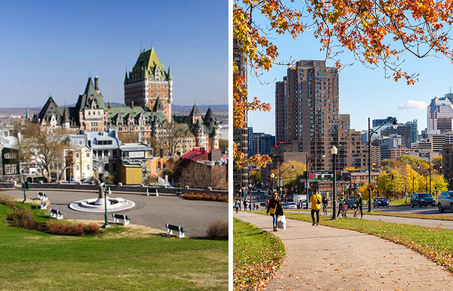 Images displaying the cities of Montreal and Quebec City