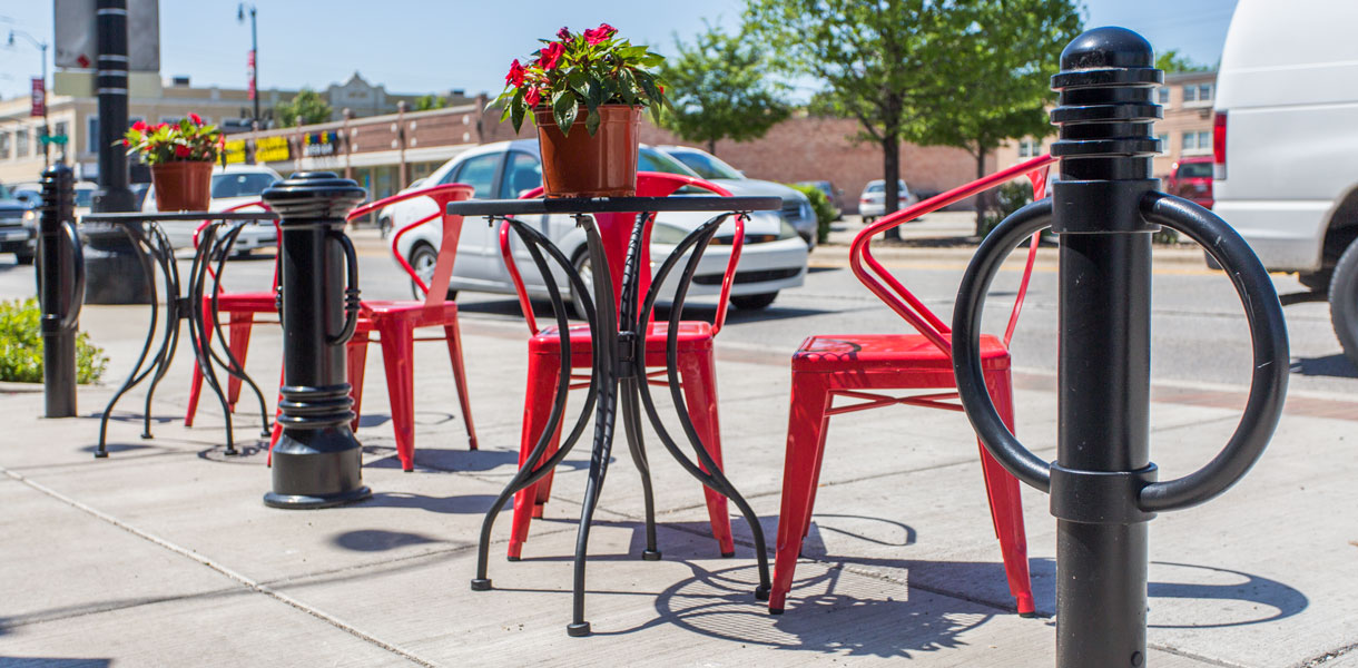 Bike parking bollards used for commercial and outdoor storage