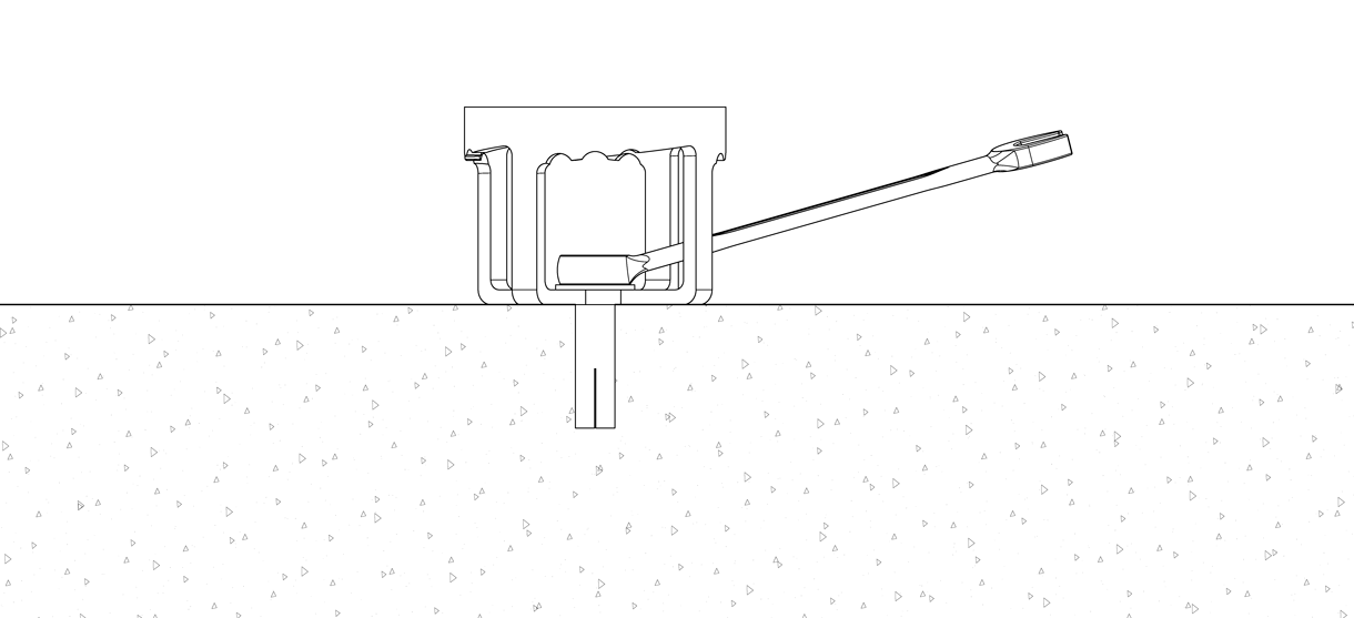 Diagram showing the bolt inside the center hole and a wrench tightening it