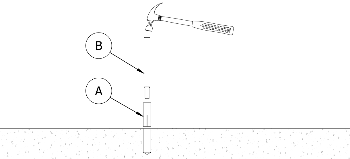 Diagram showing a setting tool inside the threaded hole