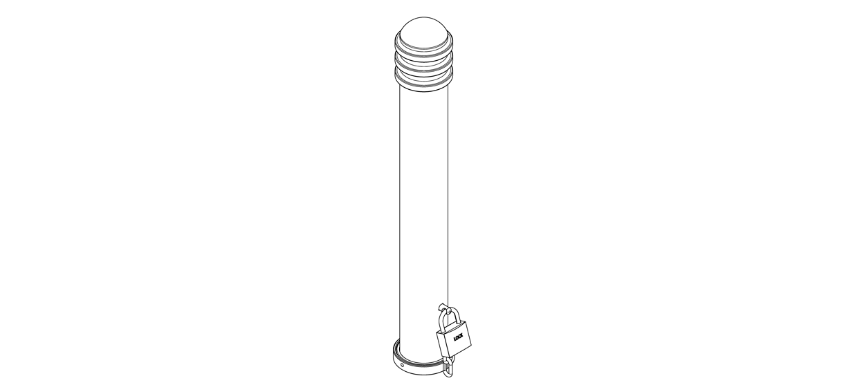 Diagram showing the bollard secured to the receiver lid with a pad lock