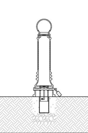 Diagram of a removable bollard installed using a retractable mount