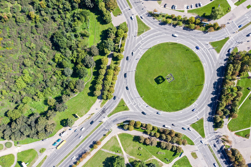 An aerial picture of a large roundabout