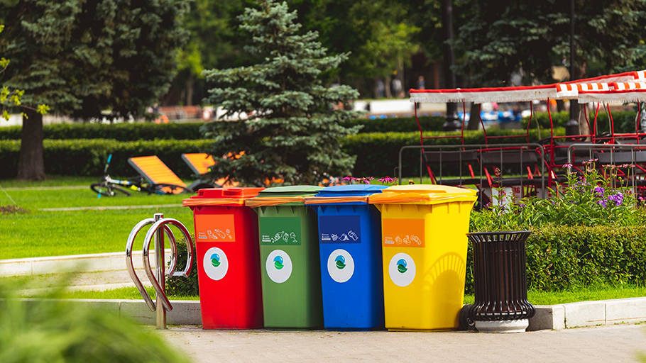 Separate waste bins for different types of waste