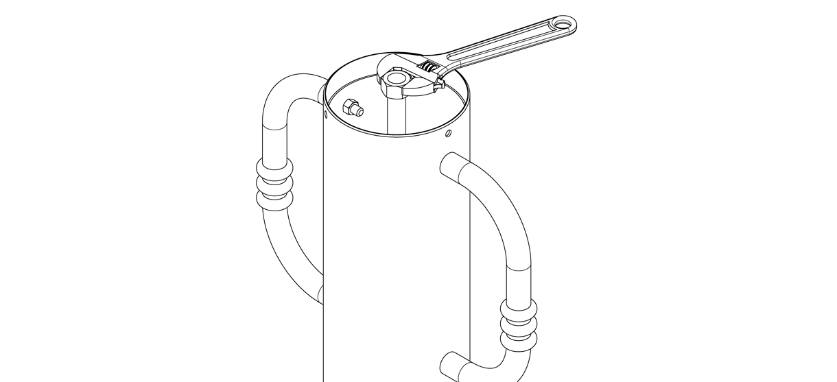 Diagram showing washer and nut tightened with wrench