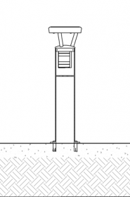Diagram of solar bollard installed with flanged surface mountings