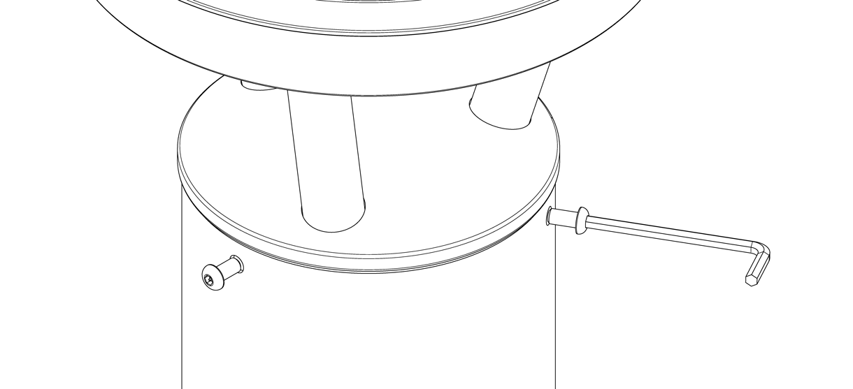 Diagram showing three bolts securing the solar light cap to the bollard base