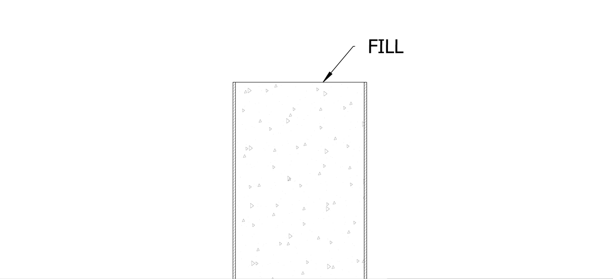 Diagram showing the pipe bollard filled with concrete with a flat top