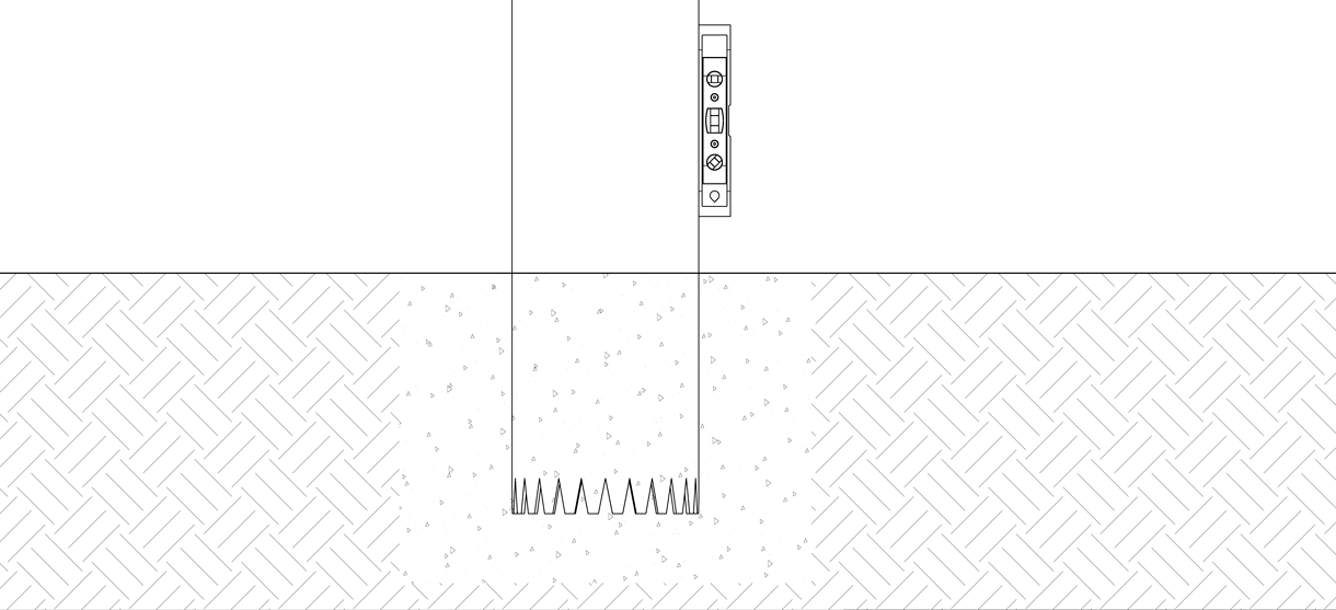 Diagram showing a level against the side of the pre-existing pipe bollard to ensure it is plumb