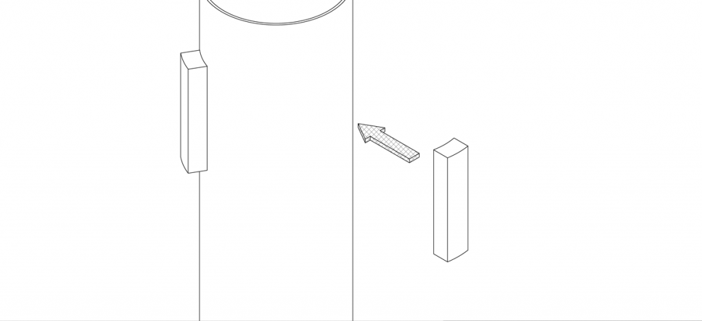 Diagram showing adhesive foam strips applied to the top of the pipe bollard