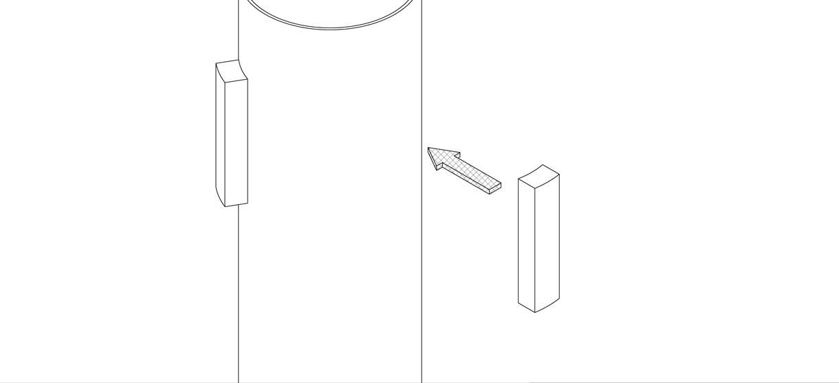 Diagram showing adhesive foam strips applied to the top of the pipe bollard