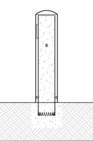 Diagram showing a stainless steel bollard cover fixed onto a pipe bollard using set screws